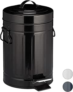 Relaxdays, Negro, Cubo Basura Pedal «Retro» con Recipiente Interior