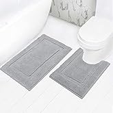 SHACOS Bathroom Rugs Set of 2 Pieces with U Shaped Toilet Rug Contoured Mat Fluffy Plush Bath Mats Non Slip Bathroom Carpet Washable (20"x24"+20"x32",Light Grey)