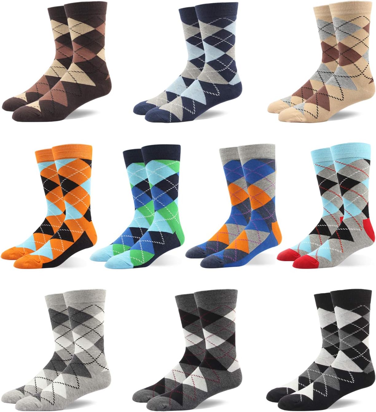 Men Formal Dress Socks Plus Size Colorful Stripe Combed Cotton Trouser Mid Calf Crew Business Socks 10-Pack