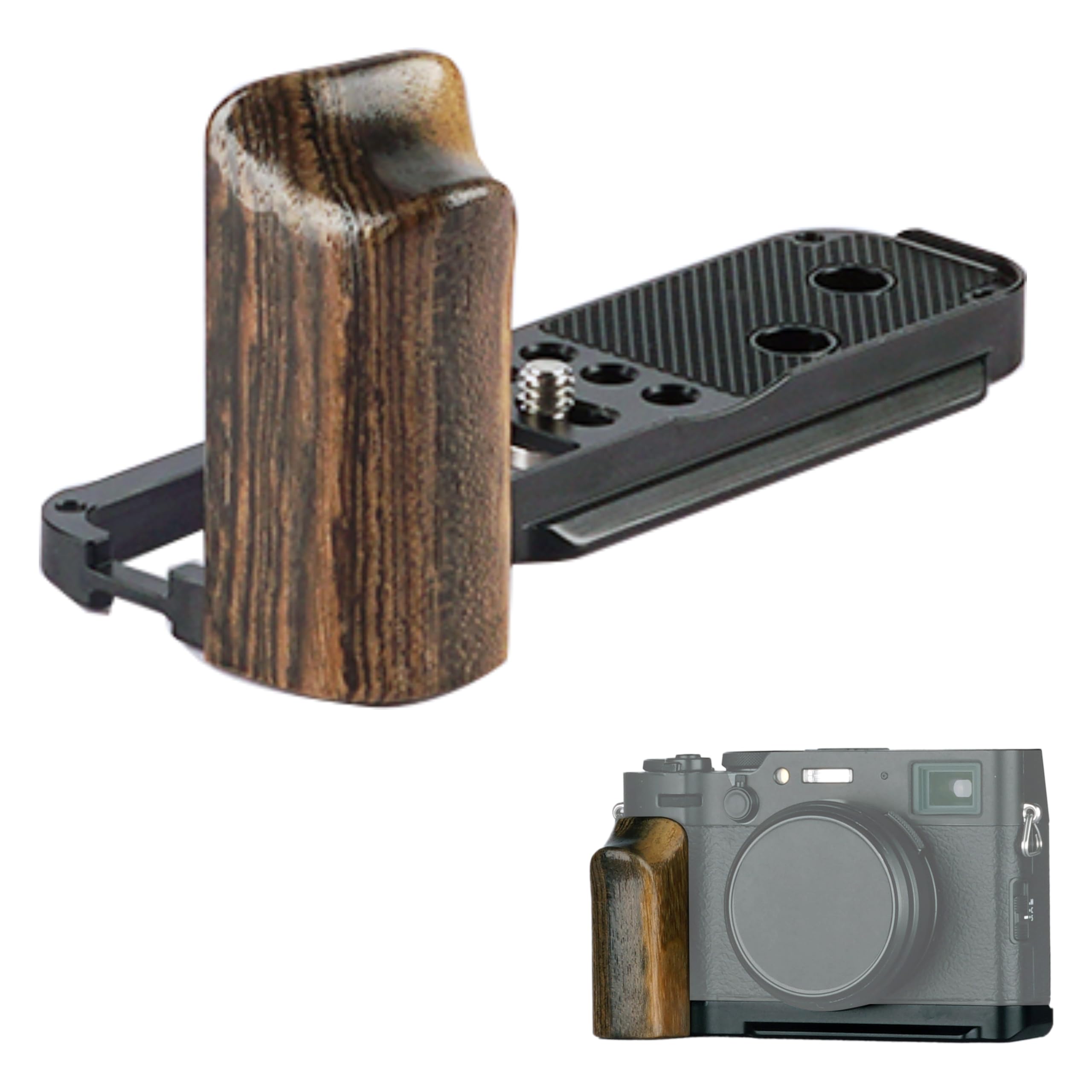 WEPOTO X100VI X100V Handgrip, L-Shape Grip with Quick Release Plate, Wood Side Handle, Compatible with Fujifilm X100VI X100V Camera (GP-X100VI-BM)