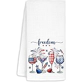 Jvpke Patriotic Kitchen Dish Towels 16x24,Patriotic Hand Towels for Bathroom, Independence Day Decorations Decor,Americana Decor,4th of July Freedom Wine Glasses Kitchen Towels