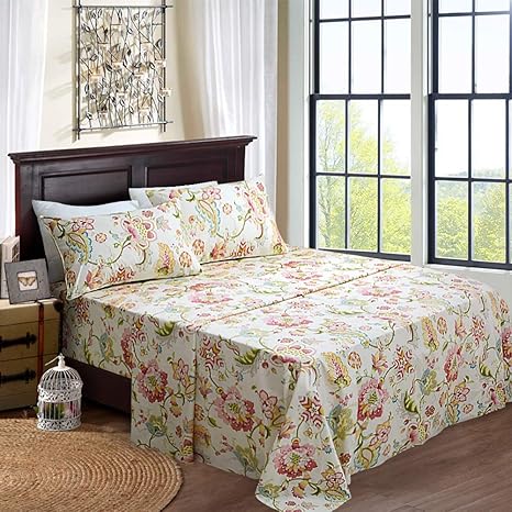 Amazon Com Softta Luxury 4pcs Full Size Vintage Bed Sheet Set Bohemia Shabby Flower Damask Retro Lotus Floral Bedding Sets 1 Flat Sheet 1 Fitted Sheet 2 Pillowcases 100 Egyptian Cotton Home Kitchen