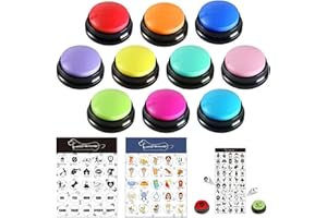 BOSKEY Set of 10 Dog Buttons Dog Buttons for Communication Dog Talking Buttons 100 Stickers 30 Second Record & Playback, Funny Gift for Study Office Home - 10 Color Packs