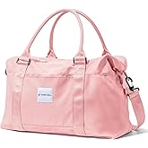 (Not Made In China) Travel Duffel Bag For Women, Carry On Bags, Overnight Weekender Duffle, Airplane Approved Underseat Tote With Shoulder Strap, Luggage Trolley Sleeve, Pink, 22in, 30L
