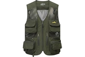Flygo Men's Utility Cargo Vest Outdoor Fishing Safari Travel Work Photo Vest with Pockets