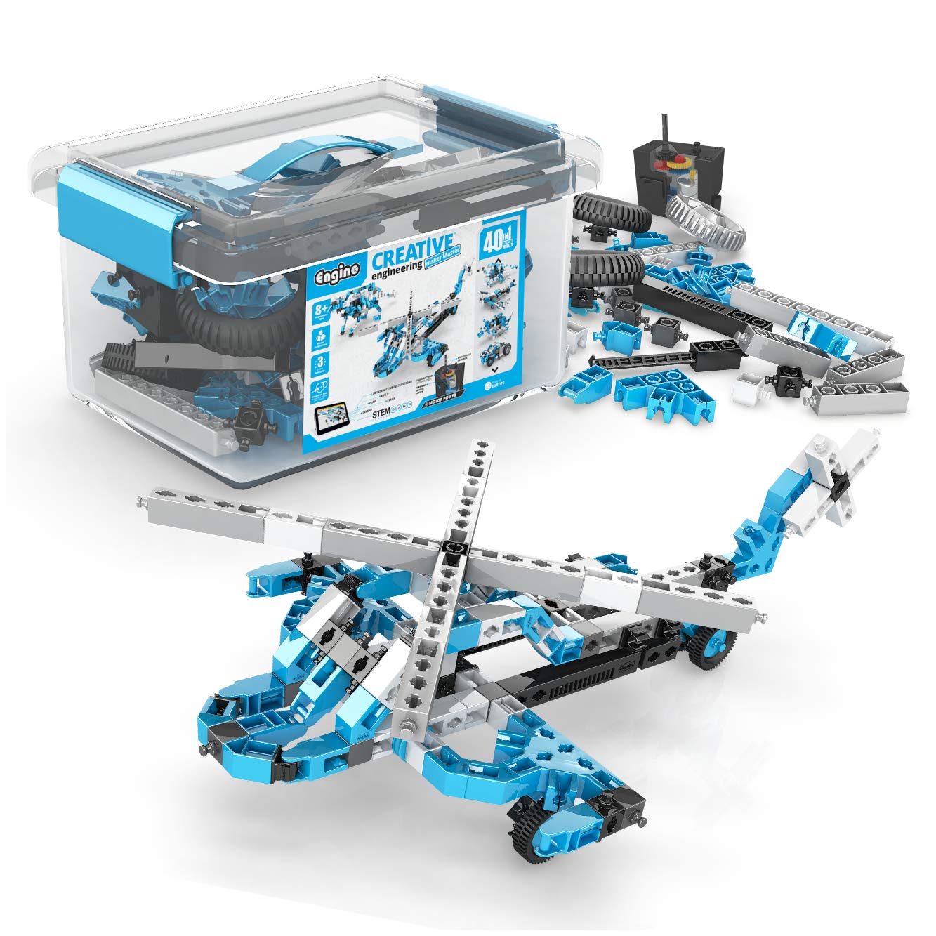 Engino Creative Engineering Kit, 40 Motorized Models for Kids 8+, Bulding Kit, Creative STEM Toys, STEM Projects for Young Inventors, Learning & Education Toys, Gift for Boys & Girls