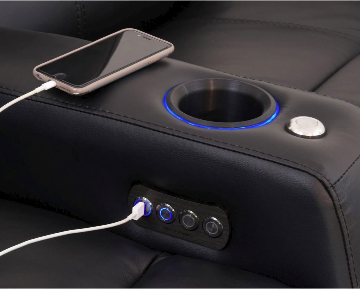 Blaze XL900 Home Theatre Furniture - Black Premium Leather - USB Charging Port - Memory Foam - Accessory Dock - Lighted Cups - Power Recline - Straight Row 4 with Middle Loveseat: Furniture & Decor