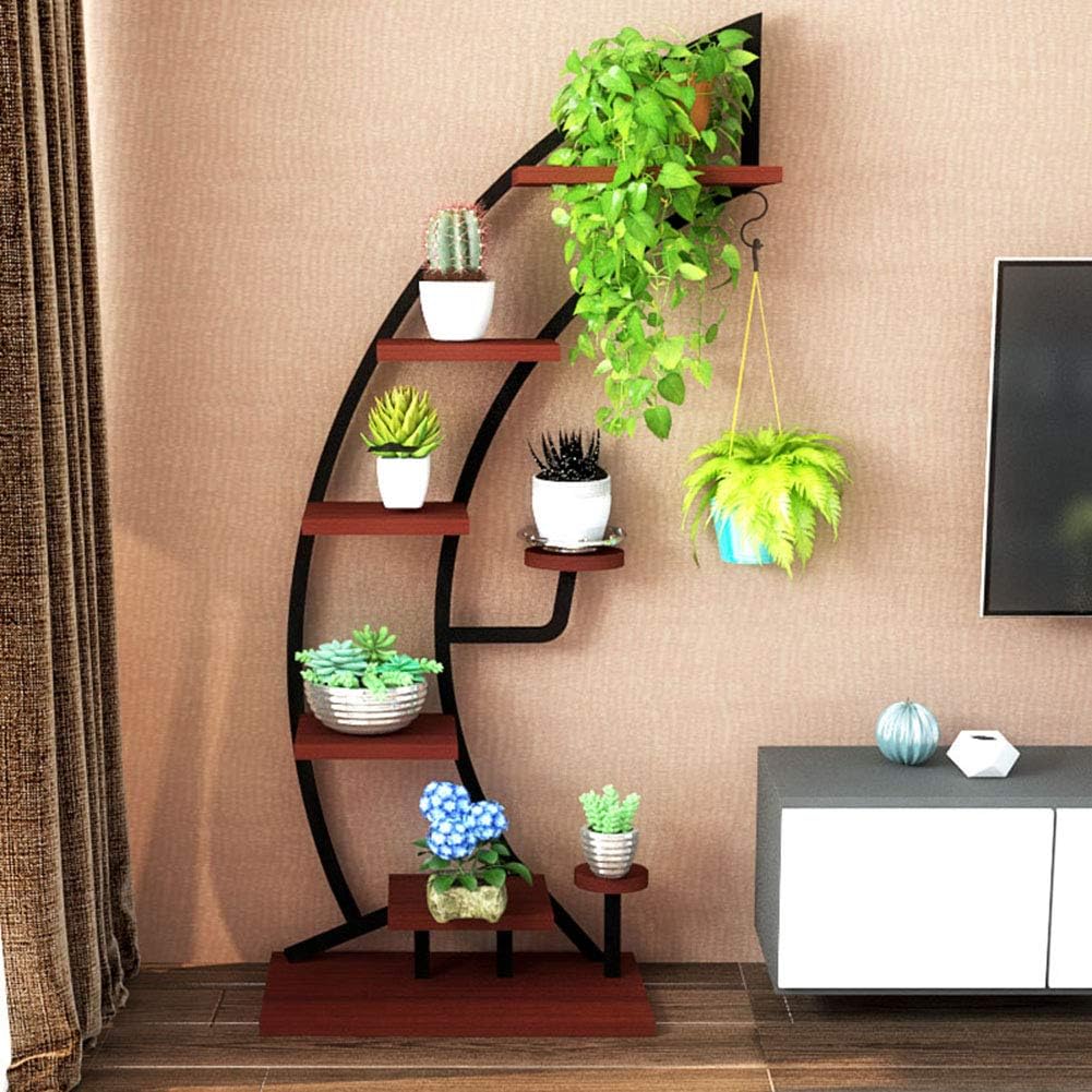 Large Creative Curved Steel Plant Stand, Multipurpose Display Stand for Flowers/Books/Bonsai, Indoor Bonsai Display Shelf for Living Room/Bedroom/Balcony/Office (Bowlike, Black)