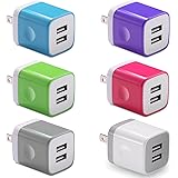 USB Wall Charger, BEST4ONE 6-Pack Colors 2.1A/5V Dual Port USB Wall Plug Charging Block Cube for iPhone X 8/7/6S Plus, Samsung, LG, Moto, Android Phone