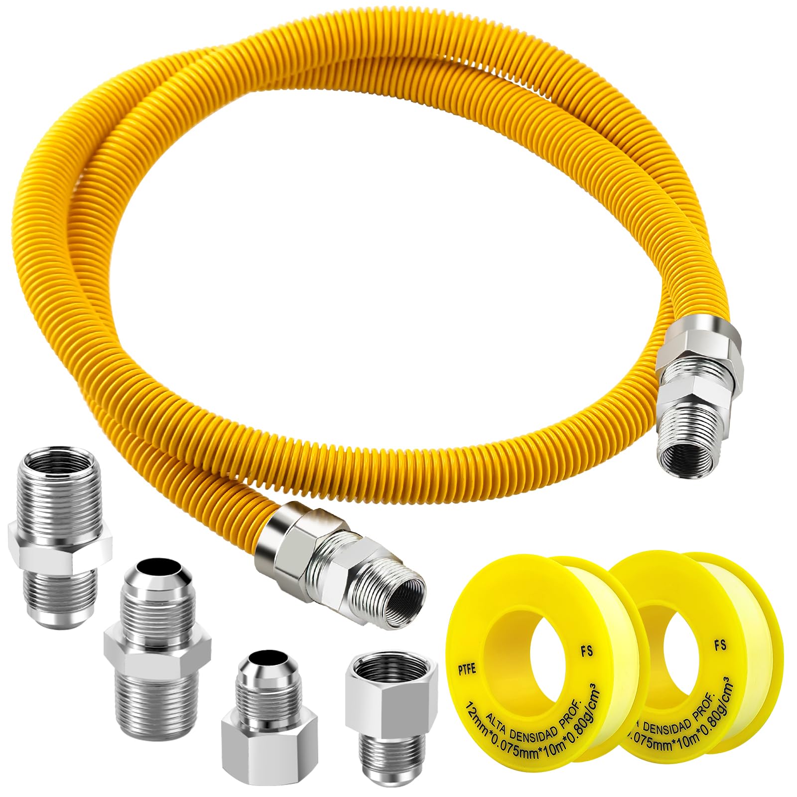 Photo 1 of Puxyblue [2025 NEW] 48" Flexible Gas Line Kit for Dryer Stove Range Flexible Stainless Steel Gas Dryer Kit - 3/4" OD(5/8" ID) Dryer Gas Line with Connector 3/4" FIP & 1/2" MIP & 3/4" MIP Fitting