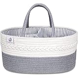 KiddyCare Organiseur de couches pour bébé – Élégant panier de rangement portable en corde 100 % toile de coton, pour table à 