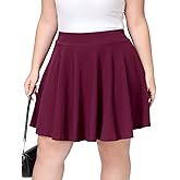 Moon Wood Women's Plus Size Skater Skirt High Waist A-line Flared Casual Mini Skirt with Shorts