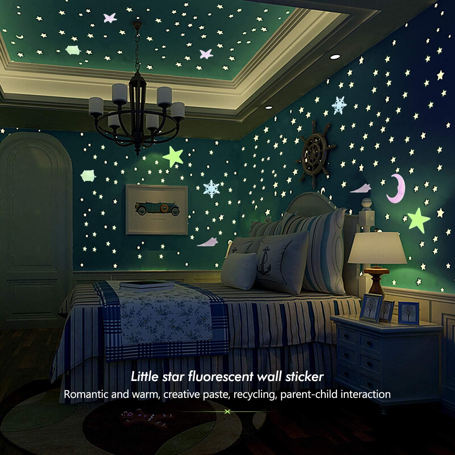 Stelle Fosforescenti Adesive Per Soffitto – Set 134 Pezzi Con Astronavi E Luna, Per Cameretta Dei Bambini, Effetto Notte Stellata