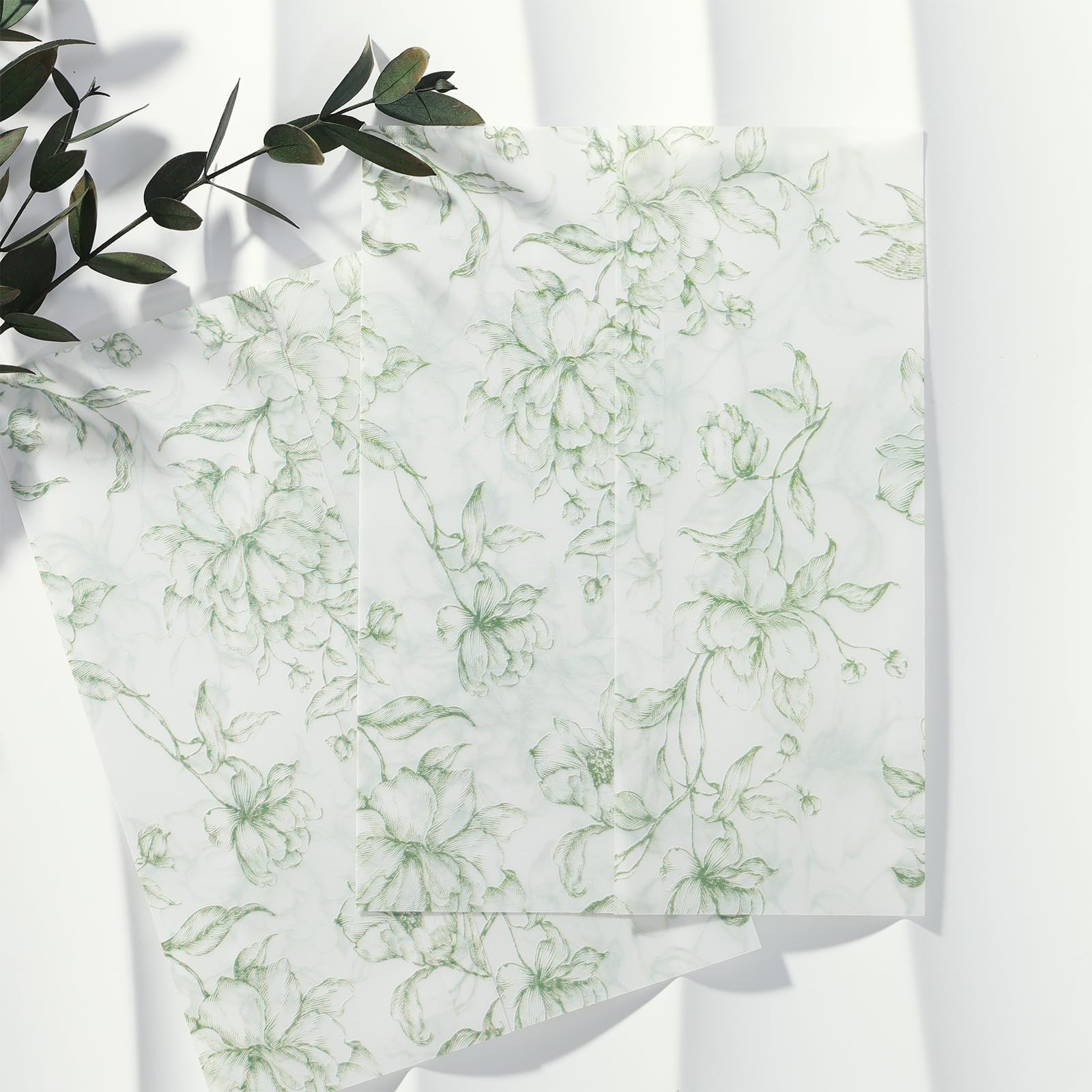 Photo 1 of UNIQOOO 50 Pack Pre-Folded Green Grace Bloom Vellum Jackets for 5x7 Invitations, 115GSM Transparent Vellum Jacket for Vintage Themed Wedding & Events