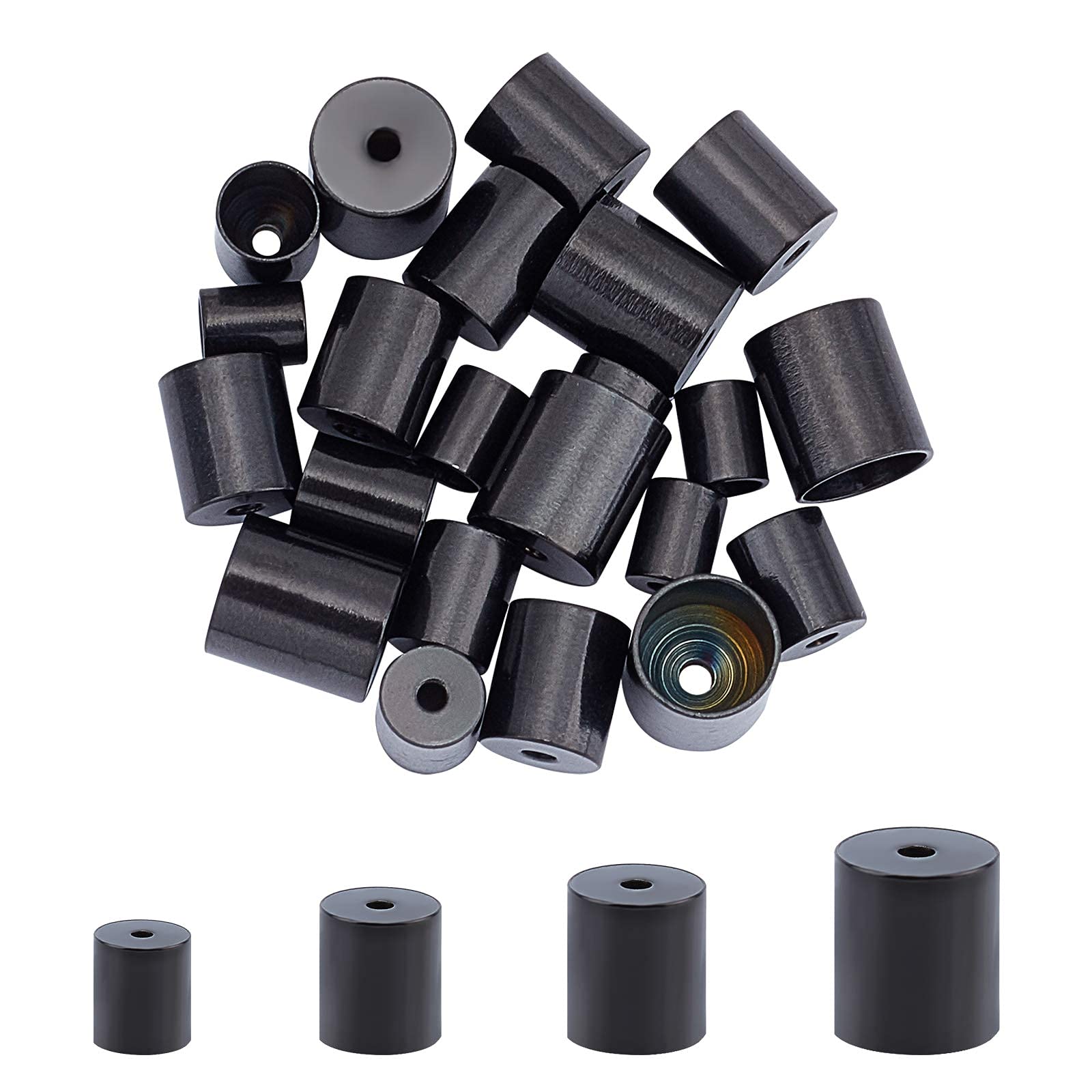 UNICRAFTALE about 24pcs 4 Sizes 3/4/5/6mm Inner Dia Column Cord End Gunmetal End Caps Stainless Steel Cord Caps Leather Cord End Caps End Tip Bead Caps for DIY Jewelry Making