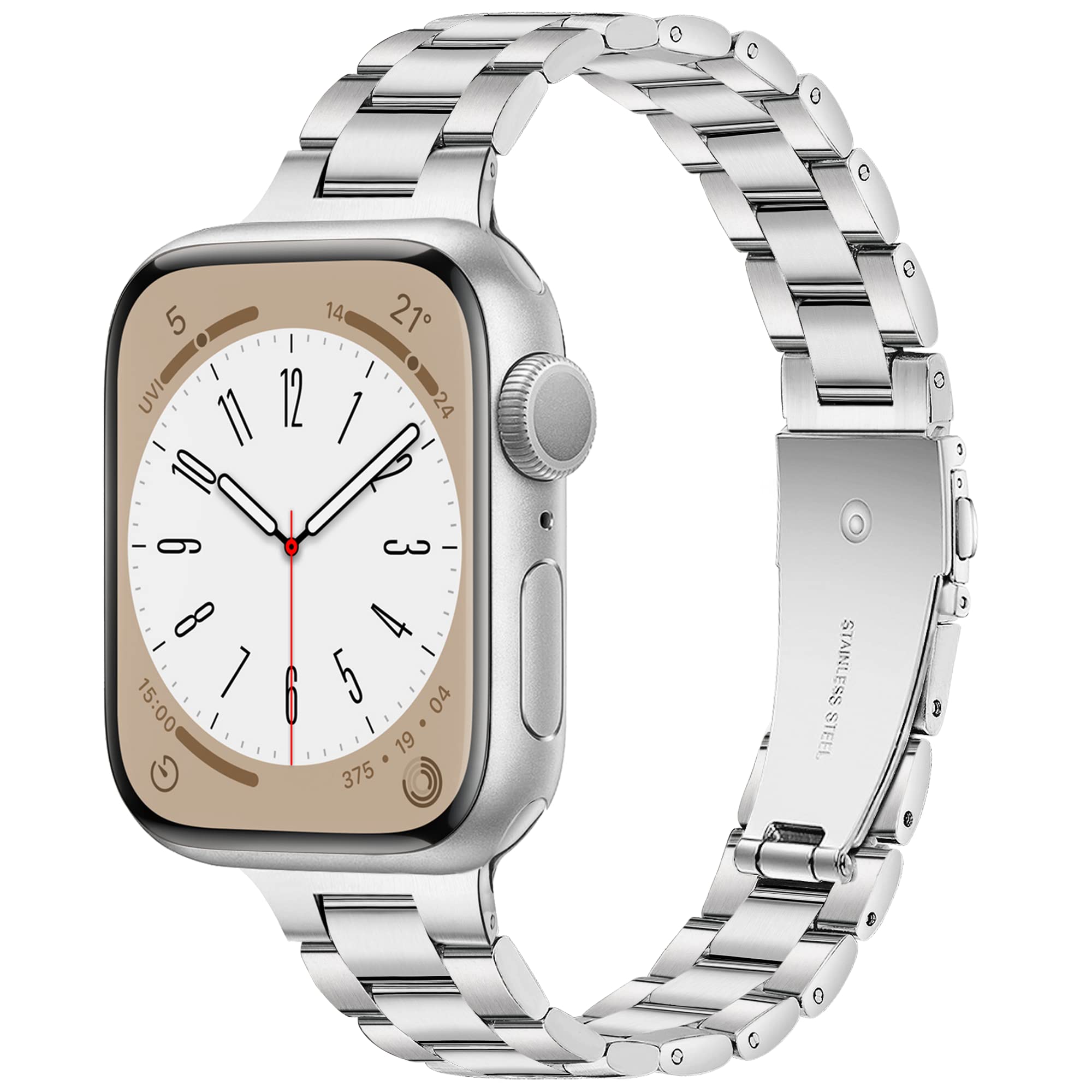 Vamyzji Slim Stainless Steel Strap Compatible with Apple Watch 44mm 46mm 45mm 49mm 42mm for Women/Men, Thin Metal Apple Watch Strap for SE SE2 SE3, iWatch Series 11 10 9 8 7 6 5 4 3 2 1,Ultra 3 2 1