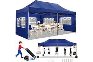 Tooluck 10x20 Heavy Duty Pop up Canopy with 6 sidewalls, Easy Set-up Commercial Heavy Duty Tent, Waterproof Outdoor Party Wedding Tent Canopy, 3 heigh Adjustable Gazebo with Wheeled Bag