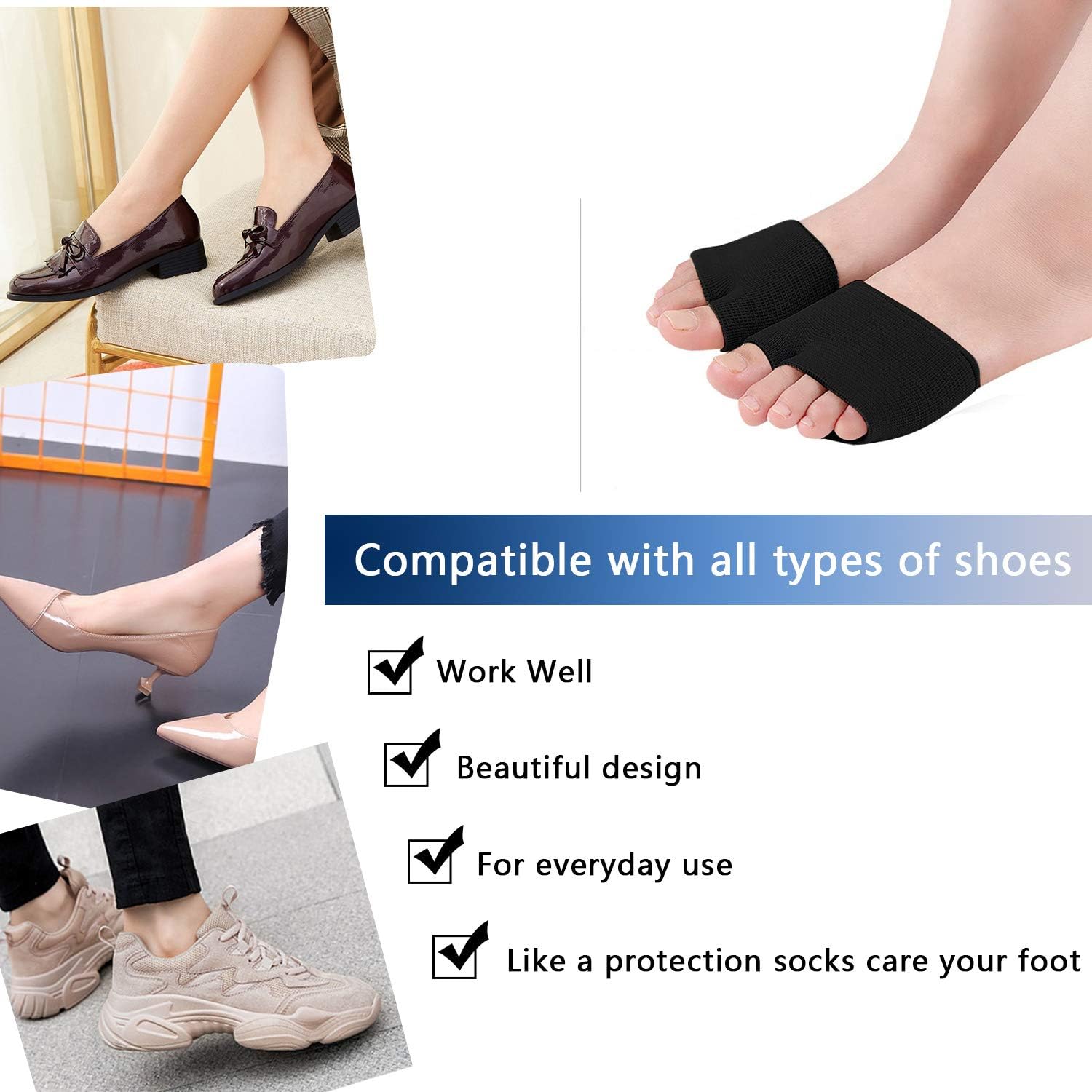 Metatarsal Sleeve Pads with Forefoot Gel Pads - 2 Pairs - Ball of Foot Cushion for Relieve Metatarsalgia Mortons Neuroma Diabetic Feet Pain (Black- M (Women‘s Size 5-7.5）): Health & Personal Care