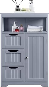 Yaheetech Bathroom Storage Cabinet with 3 Drawers 1 Door Gray