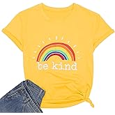 Be Kind Tshirts for Women Rainbow Graphic Short Sleeve Inspirational Shirt Funny Casual Tee Shirts Light Purple