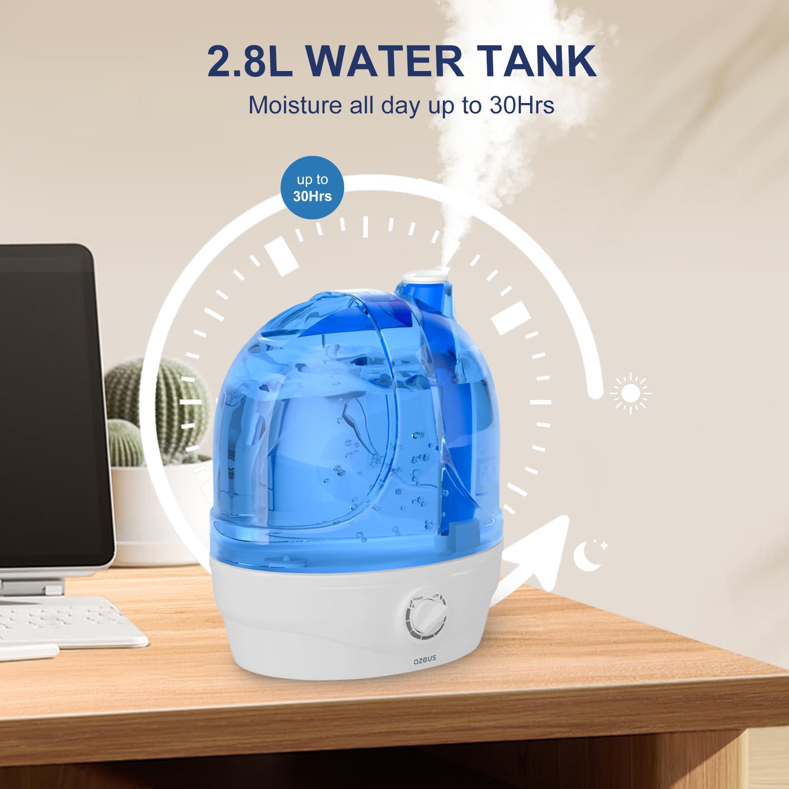 Humidifiers, 2.8L Ultrasonic Cool Mist Humidifier for Large Room Babies Office, Quiet Humidifiers with Microporous filters, Lasts up to 50 Hours, Auto Shut-Off (BPA-Free)