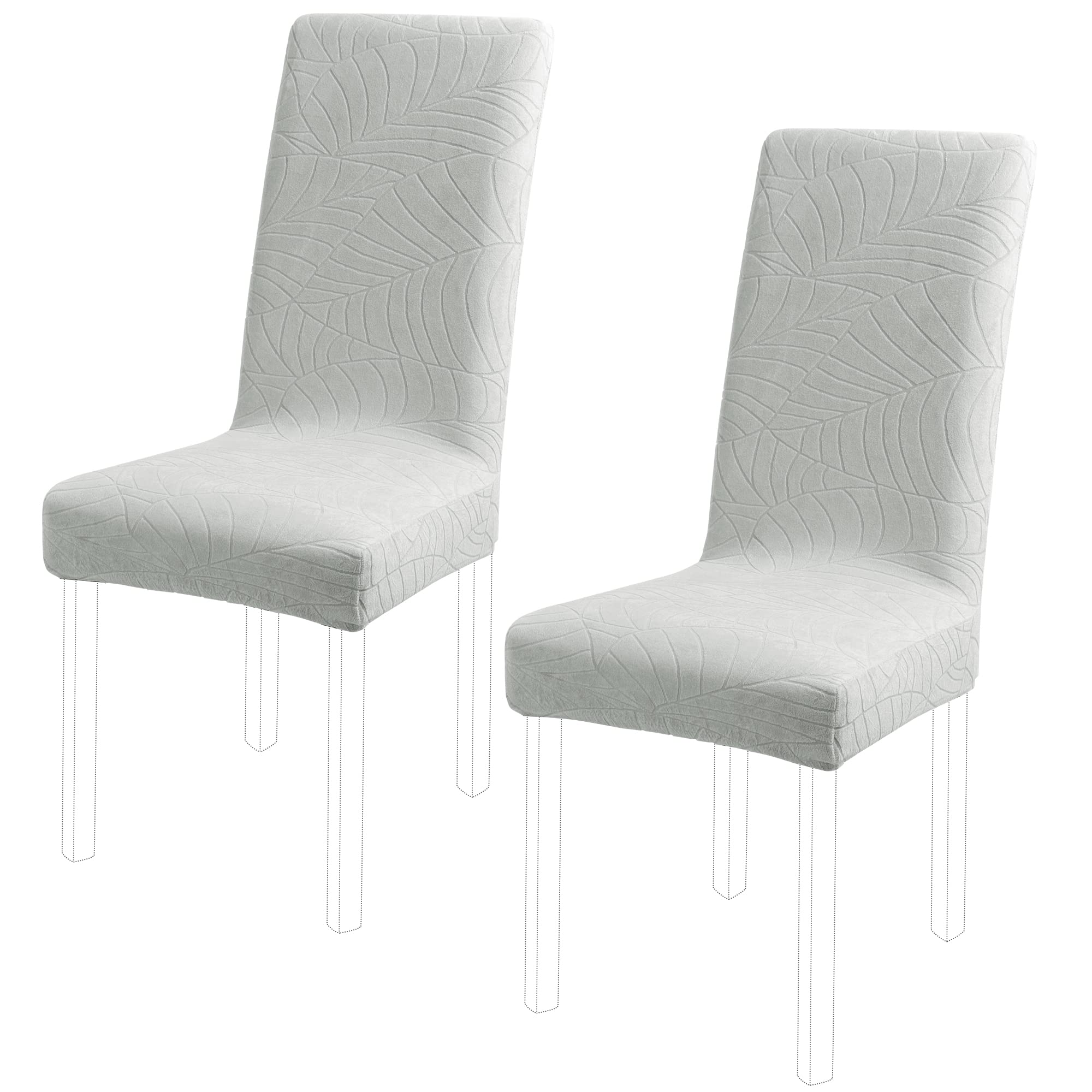 PiccoCasa Stretch Spandex Dining Chair Covers for Dining Chair 2 Pack, Removable Washable Chair Covers for Hotel Party Kitchen Wedding - Light Grey High Back Chair Seat Slipcovers