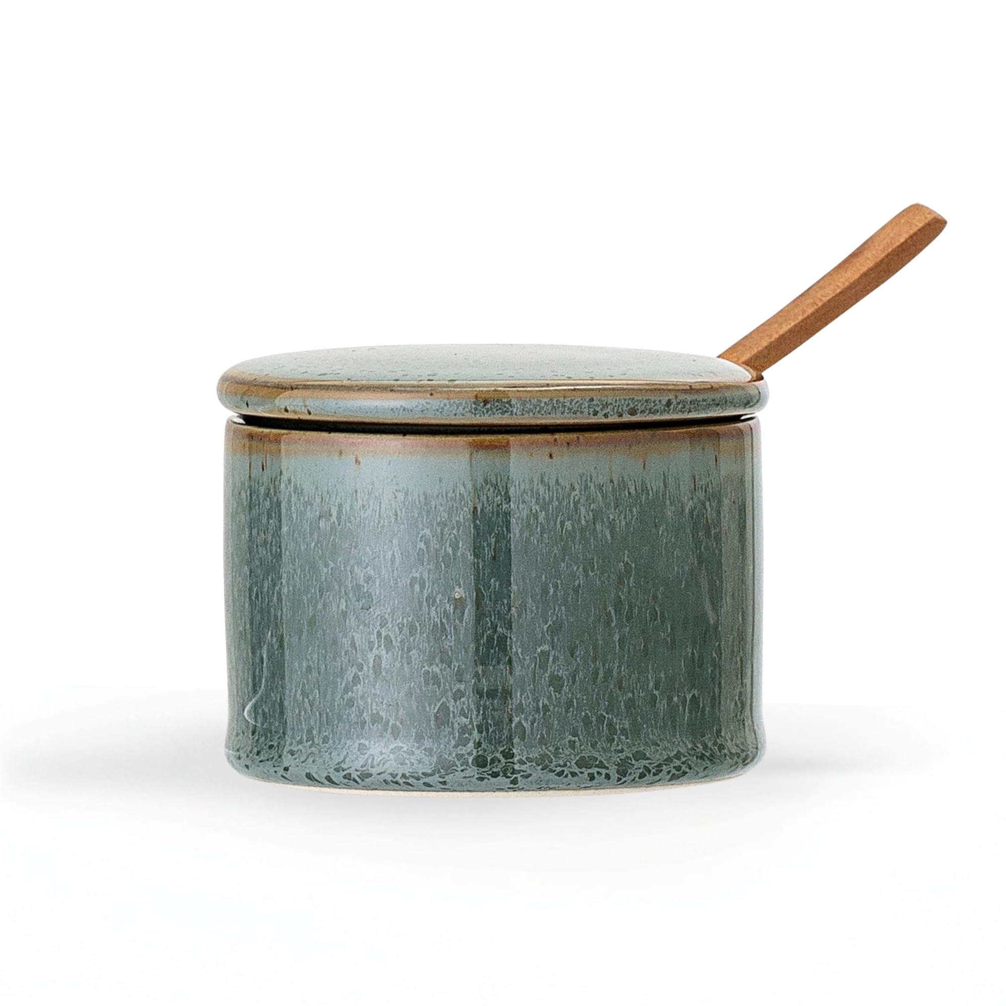 Bloomingville Pixie Salt Pot with Lid and Spoon Green Ceramic