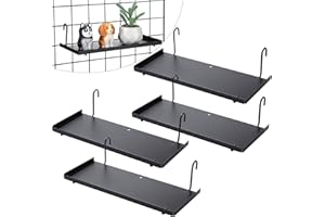 Yaocom 4 Pcs Gridwall Shelf Hooks Rack and Hanging Shelf for Wire Grid Panel Grid Panel Accessories Black Metal Wall Shelves for Home Garage Retail