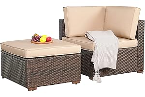 Patiorama 2-Piece Patio Furniture Sofa Set, Outdoor Sectional Sofa, All-Weather Brown PE Wicker Rattan Conversation Set, Outdoor Loveseat, Patio Seating for Balcony Garden Pool (Beige Cushion)