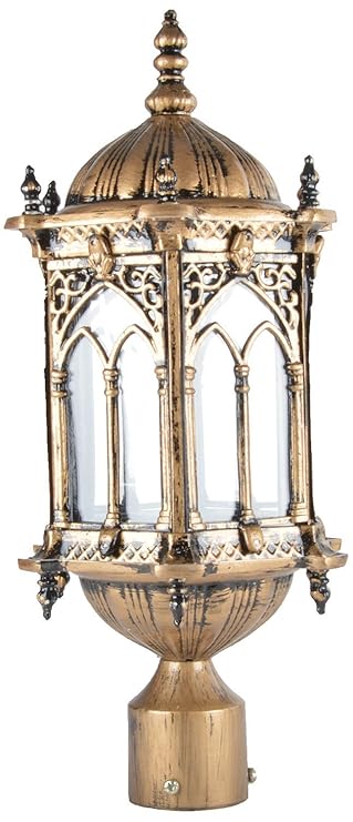 Glow Fixtures Metal & Glass Garden Gate Light (Gold, 20 Watts)