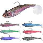FISHCORNER Swim Bait,Paddle Tail Swim Baits for Bass Fishing,Realistic Paint Minnow Swimbait Walleye Fishing Lures,Pre-Rigged Swimbaits Fishing Soft Plastic Lures for for Bass Trout Walleye 3/6pcs