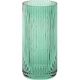 MARTAGE Ribbed Glass Vase, Flower Vases for Bouquet, Green Glass Vases for Flowers, Modern Ribbed Vase for Living Room, Bathroom, Dining Table, Office, Wedding, Centerpieces, 8 Inches
