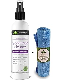 ASUTRA 100% Natural & Organic Yoga Mat Cleaner, SAFE FOR ALL MATS, No Sticky Or Slimy Residue - Cleans, Restores, Refreshes + FREE Microfiber Cleaning Towel Included