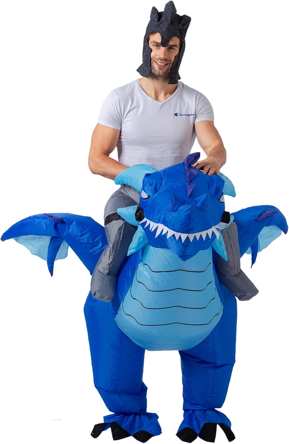 Halloween Inflatable Costume Blow-up Deluxe Riding an Ice Dragon Blue: Clothing