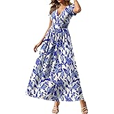 Gracyoga Women's Summer Dresses 2025 Short Sleeve Maxi Dress Casual V Neck Flowy Sundress with Pockets