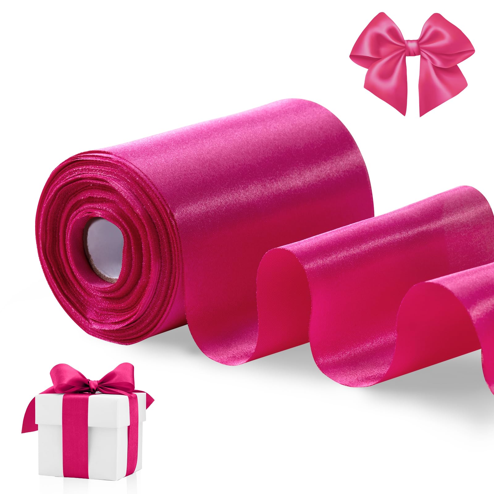 FAKILO Rose Red Green Satin Ribbon 4 Inch x 22 yd Wide Thick Ribbon for a Grand Opening Business Ribbon Cuttings Ceremony Bow Wedding Chairs Party Christmas Festival Decor — image 1