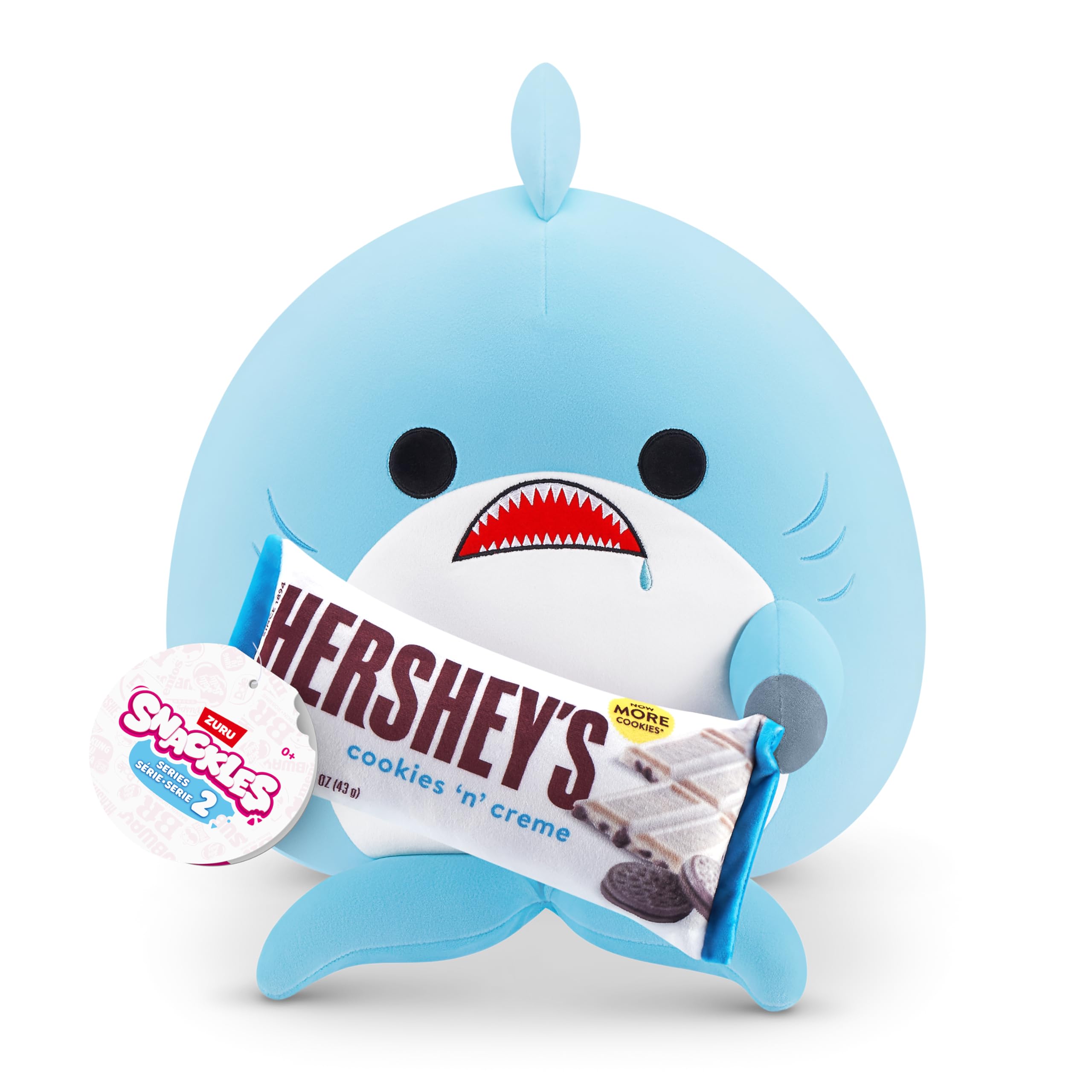 Snackles, Series 2, Shark (Hershey, Cookie n Cream), Kuschelig-weiches, beruhigendes, 35 cm großes Plüschspielzeug mit lizenziertem Snacks (Shark)
