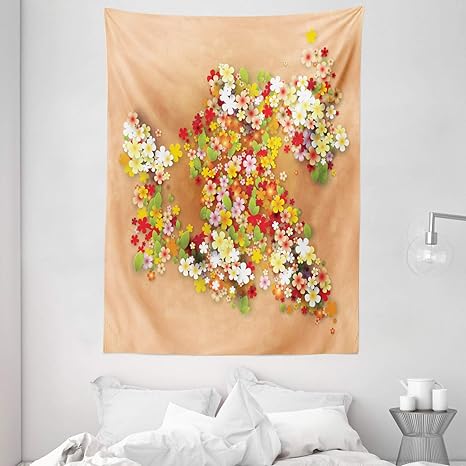 Amazon Com Ambesonne Floral Tapestry Summer Season Sale Banner With Paper Flowers And Black Frame Illustration Wall Hanging For Bedroom Living Room Dorm Decor 60 X 80 Orange Red And White Home
