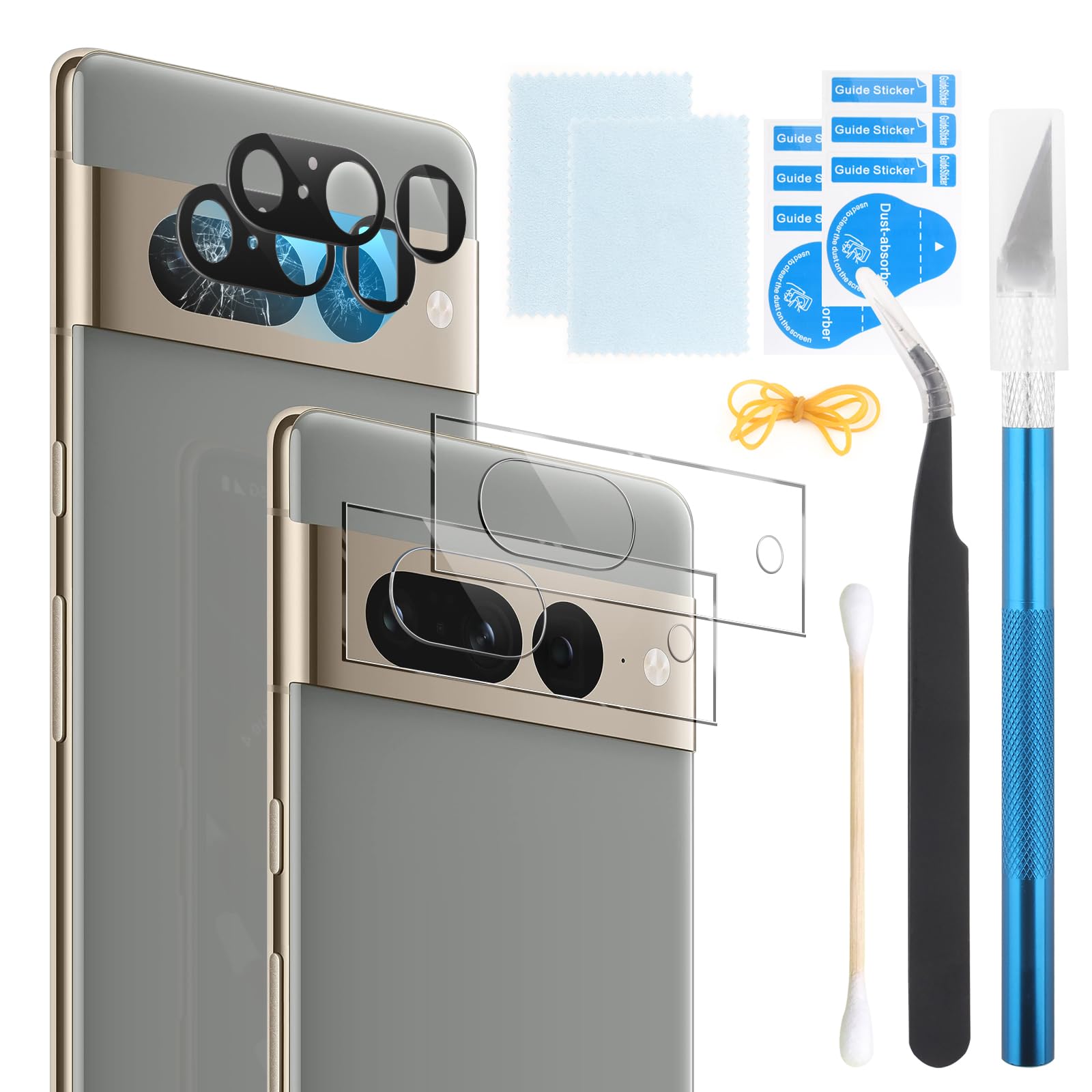 RongZy 2PCS Camera Back Rear Lens Glass Replacement for Google Pixel 7 pro 5G Camera Glass Replacement with Lens Frame and Repair Tools