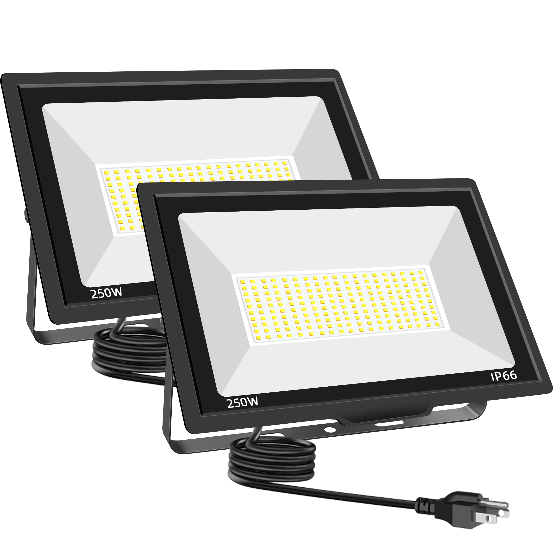 Photo 1 of 2 Pack 250W LED Flood Lights Outdoor, Super Bright Exterior Security Light with Plug, IP66 Waterproof Flood Light, 30000LM 6500K Daylight White Floodlight for Yard, Garden, Basketball Court, Arena