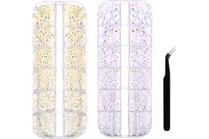 SNMZLC 2 Boxes Pearl Nail Charms 3D Nail Art Charm Flatback Half Round Pearls Aurora White Beige Mix Nail Pearls for Crafting Nail Art DIY Design Decoration US287 (Aurora White+Aurora Beige)