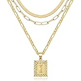 KissYan Gold Layered Necklace Set for Womens, 14K Gold Plated Initial Letter Pendant Necklaces Paperclip Snake Choker Alphabets from A-Z Figaro Chain Jewellery Gift