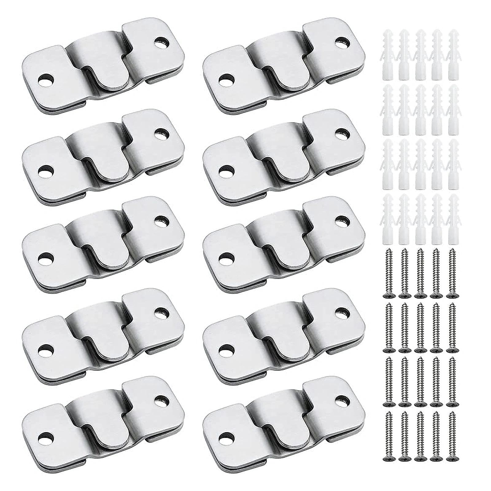 SRunDe 20PCS Flush Mount Bracket Stainless Steel Interlocking Picture Frame Hook Heavy Duty Mirror Hook Z Clip Bracket Headboard Fixings Picture Hanging Hooks for Pictures Mirrors Frames