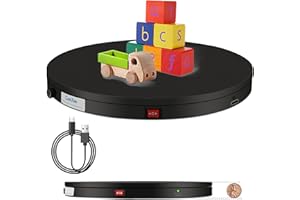 COMXIM Ultrathin Rotating Display Stand 7.9in Diameter 0.79in Thickness Controllable Direction Adjustable Speed Motorized Turntable with Type-C Cable Load-Bearing 11 lbs for Product Displaying (Black)