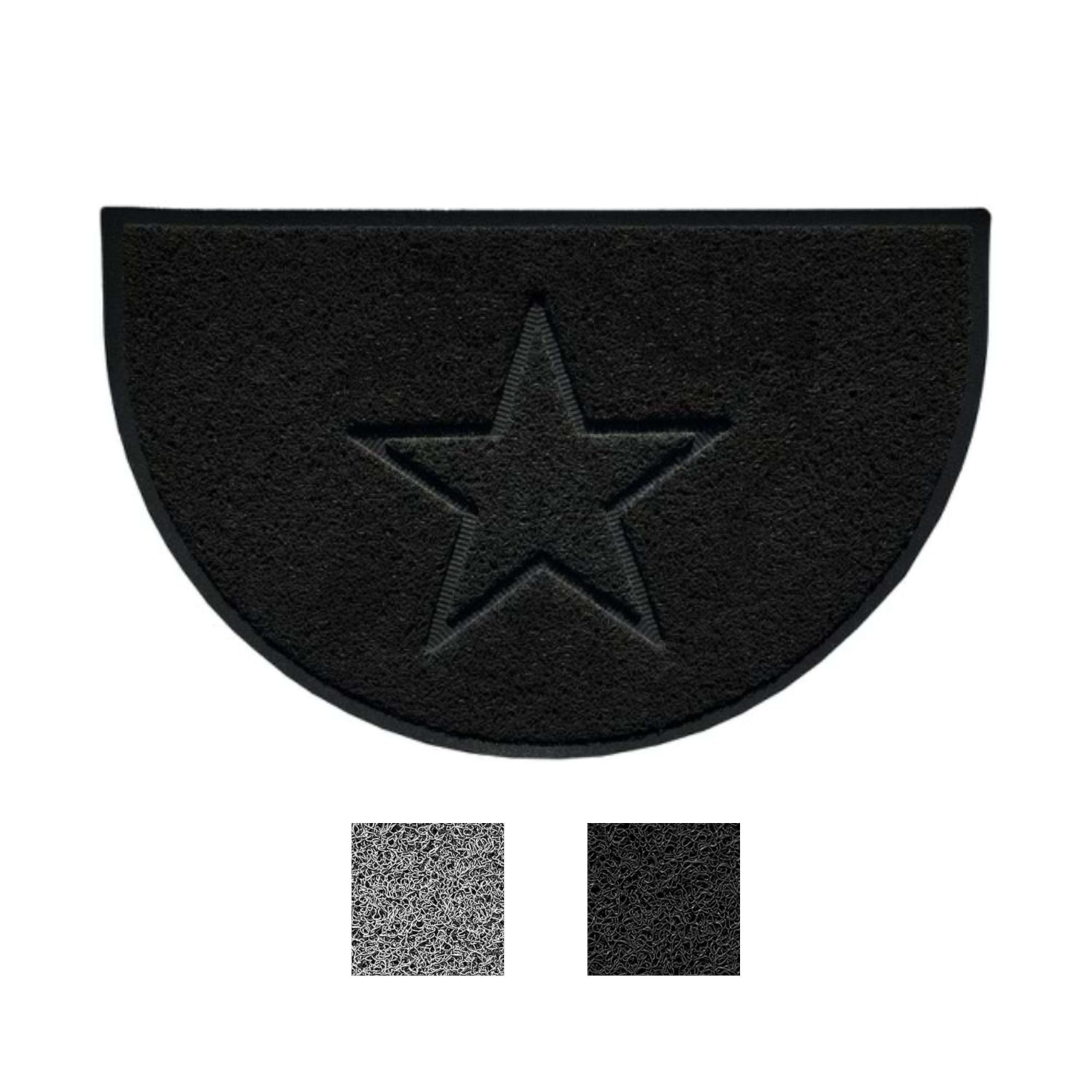 Nicoman Star Shape Embossed Entrance Door Mat Non Slip Dirt Trapper PVC Spaghetti Mat with Rubber Base, Jet Washable Quick Drying Doormat Drainage Outdoor Use Only - (Half-Moon, Black, 70 x 44cm)