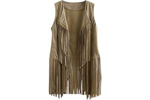 yelldesk Fringe Jacket Vest for Women Vintage Western 70s Outfits Tassel Sleeveless Cardigans Hippie Cowgirl Clothes