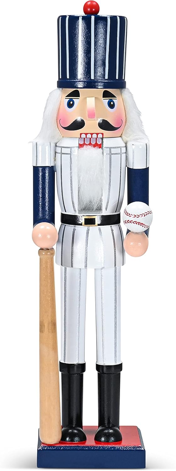 Nutcrackers - Ornativity Christmas Baseball Player Nutcracker - Baseball Player with White Pin Stripe Uniform and Bat Holiday Decor Nutcracker
