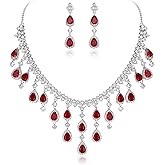EVER FAITH Women's Cubic Zirconia Gorgeous Water Drop Dangle Necklace Earrings Set Silver-Tone