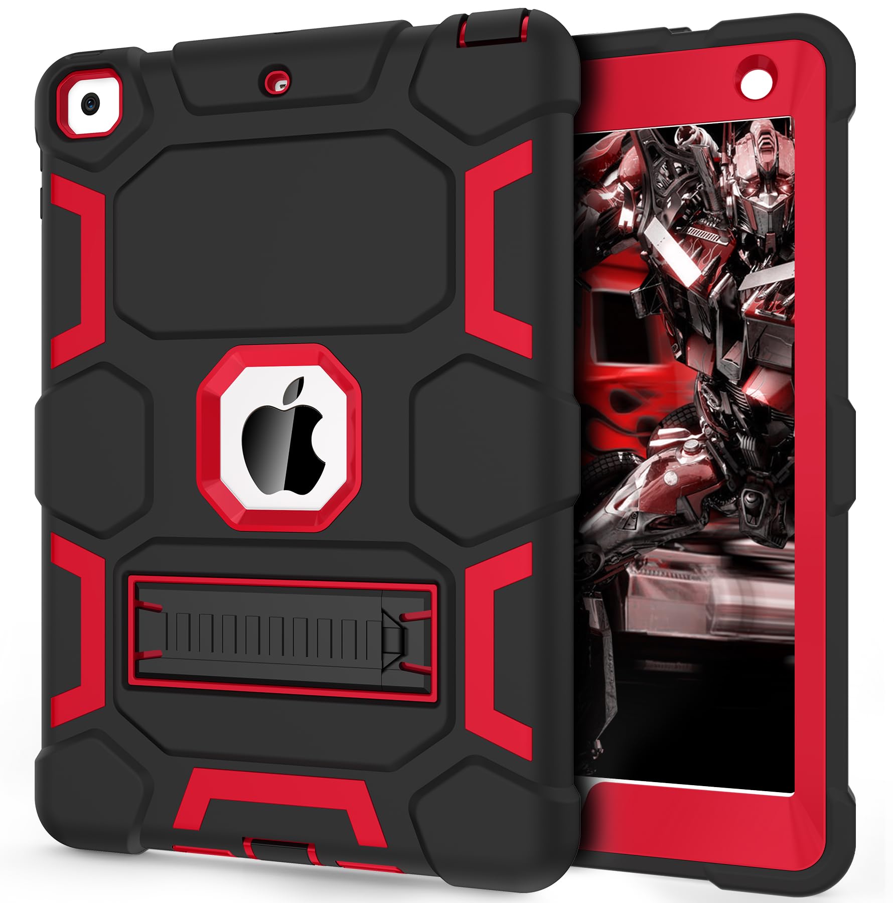 Photo 1 of CCMAO Case for iPad 6th/5th Generation (9.7-inch, 2018/2017), iPad Air 2 Generation Case (2014) with Kickstand, Hybrid Shockproof Protective iPad 9.7 Case for Kids Boys,Black+Red
