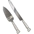 FASHIONCRAFT 2401 Interlocking Hearts Design Cake Knife and Server Set, Wedding Cake Knife and Server Set, Silver Stainless Knife Set